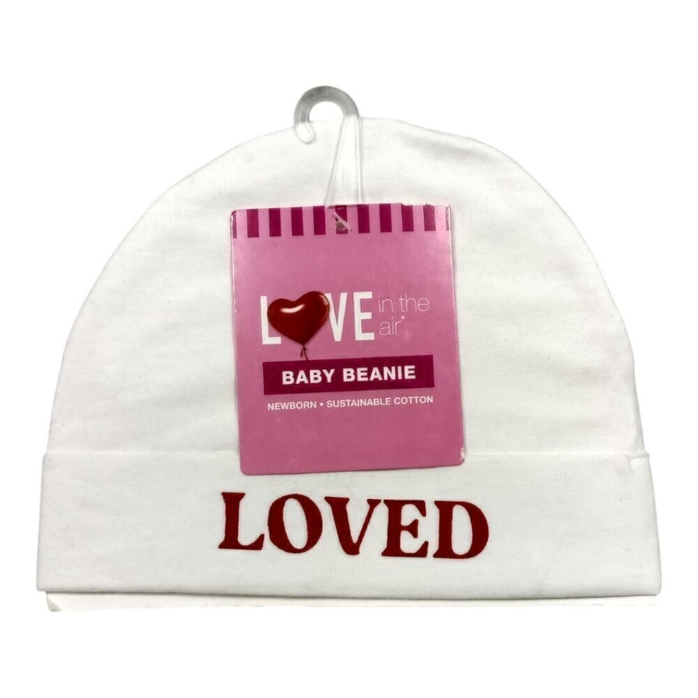 Love In The Air Newborn Baby Beanie Loved Cotton Blend New With Tags White & Red